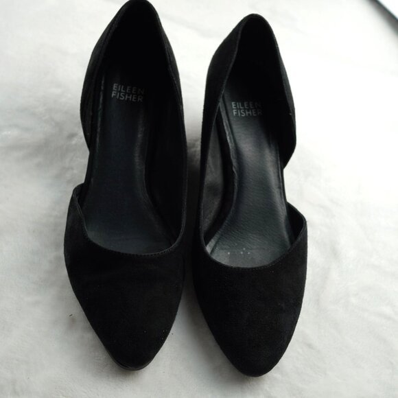 Eileen Fisher Black‎ Suede D'Orsay Block Heel Pumps Size 7.5 - Picture 3 of 9
